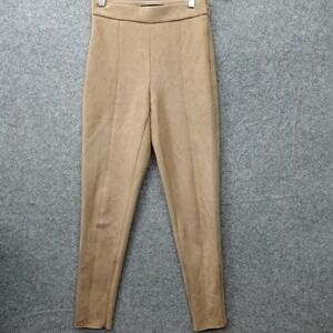 Zara High Rise Faux Suede Pants Womens Tan Ankle Zip Raw Hem Skinny SMALL 25x28